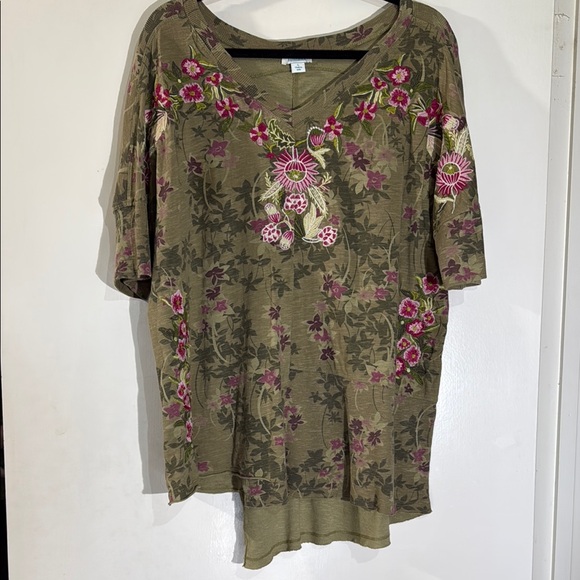 Sundance Green Embroidered Floral Embellished Isometric Hem Oversized Large - Picture 1 of 9
